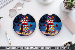 Snowman Car Coaster Sublimation|Christmas Coaster PNG Design Product Image 1