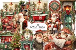 Watercolor Santa House Clipart Bundle, Set Of 16 Png Bundle Product Image 1