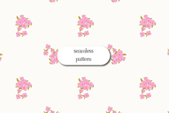 Minimal Seamless Pink Floral Pattern on Cream Background Product Image 1