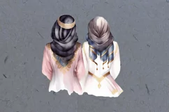 Hijabi Best Friends Clipart, Arab art, Best friends clipart Product Image 3