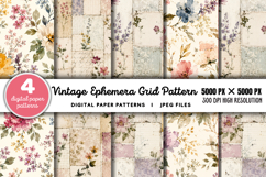 Vintage Grid Lined Ephemera Junk Journal JPG Product Image 1