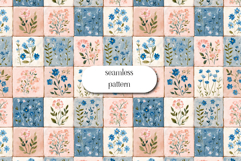 Pastel Floral Tile Seamless Pattern Blue Pink Botanical Product Image 1