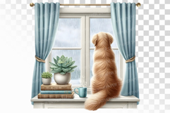 Golden Retriever Back View Watching Rainy Window PNG Summer Product Image 1