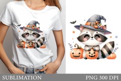 Halloween Raccoon T-Shirt Design. Halloween Sublimation Product Image 1