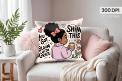 Afro Girl /Woman braided hair Pillow Design, Black Queen PNG Product Image 1