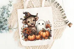 Halloween Ghost And Highland Cow Png, Floral Halloween Png. Product Image 7