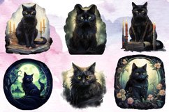 Halloween Fantasy Black Cat Bundle, Halloween Watercolor Cat Product Image 4