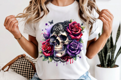 Gothic Lace Skull PNG Floral Red Purple Roses Sublimation Product Image 6