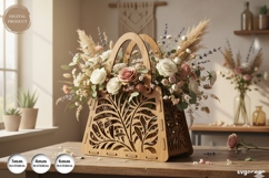 3D Flower Basket Laser Cut Bundle | Flower Box | Glowrforge Product Image 7