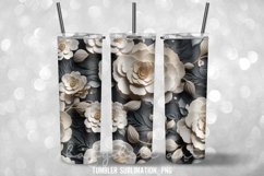 3D Black &amp; White Flowers Tumbler Sublimation Designs Product Image 3