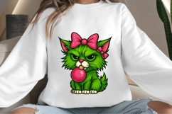 Funny Christmas green cat png design for T-shirts Product Image 4