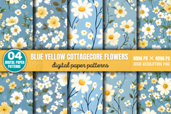 Blue Yellow Cottagecore Flowers Pattern Digital Background P Product Image 1