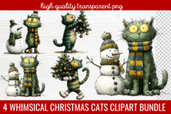 4 Whimsical Christmas Cats Clipart | Cute Festive Cat PNG Product Image 1