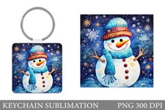 Snowman Keychain Sublimation. Christmas Square Keychain Product Image 1