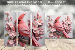Pink 3D Cardinal Bird Flowers Tumbler Design Product Image 1