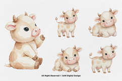 15 Bundle Watercolor Cow Kids Brown Buffalo Milk Horn Farm Product Image 7