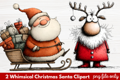 2 Whimsical Christmas Santa Clipart | Cute Santa PNG Product Image 1