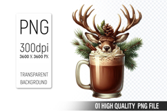 Christmas Coffee With A Deer Clipart, Coffee Lover Clipart Product Image 1