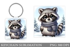 Cute Raccoon Keychain Design. Raccoon Christmas Keychain Product Image 1
