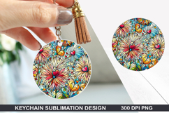 Flower Keychain Sublimation - Spring Keychain PNG Design Product Image 1