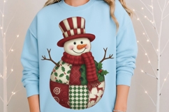Patchwork Snowman PNG, Christmas quilted snowman Png. Product Image 8
