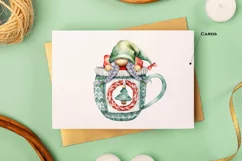 Watercolor Christmas gnome in tea mug, Gnome PNG Product Image 6