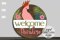 Welcome to Paradise Door Hanger SVG | Tropical Wood Round Product Image 2
