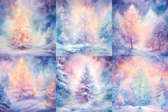 Watercolor pastel Christmas forest and trees digital papers Product Image 7