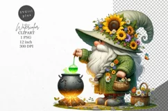 Gnome clipart, Gnome with sunflowers clipart, Summer clipart Product Image 1