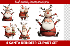 4 Santa Reindeer Clipart Set | Cute Christmas Reindeer PNG Product Image 1