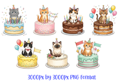 7 Birthday Cake Kitten Cat Illustrations Cute Clipart PNG Product Image 2