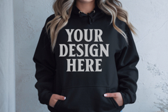 Black Gildan 18500 Hoodie Mockup, G18000 Hoodie Model mockup Product Image 1