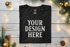 Gildan 5000 Black Folded Christmas Mockup, G5000 mockup Product Image 1