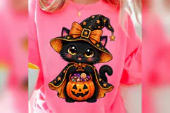 Halloween Black Cat PNG, Cute Witch Kitty Pumpkin Design Product Image 3
