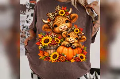 Fall Highland Cow PNG, Mom Baby Cow Pumpkin Design, Leopard Product Image 1