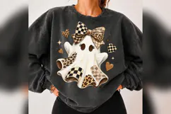 Coquette Ghost PNG, Leopard Checkered Bow Halloween PNG Product Image 5