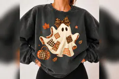 Patchwork Ghost PNG, Leopard Bow Halloween Ghost, Gingham Product Image 6