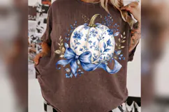 Blue Floral Pumpkin PNG, Chinoiserie Pumpkin with Bow, Coque Product Image 5