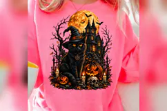 Halloween Black Cat PNG, Witch Cat Haunted House Pumpkin Des Product Image 4