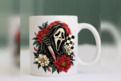 Floral Ghost Face Halloween PNG, Spooky Horror Mug Design Product Image 4