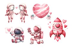 Valentine’s Day Astronauts Watercolor Clipart Product Image 7