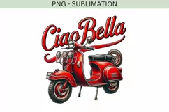 Italian Digital Print PNG | Red Scooter & Ciao Bella Art Product Image 2