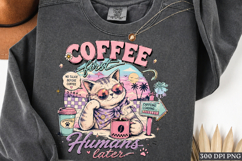 Coffee First Humans Later Cat PNG Retro Coffee Design Product Image 1