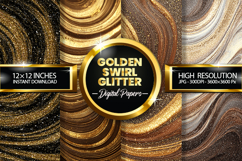 Golden Swirl Glitter Digital Papers - 04 variations Product Image 1