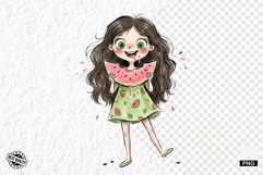 Whimsical Summer Girl &amp; Watermelon Clipart Product Image 1