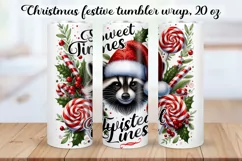 Christmas festive Raccoon Tumbler Wrap|Sublimation PNG. Product Image 1