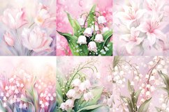 Watercolor white pink flower printable digital papers Product Image 7
