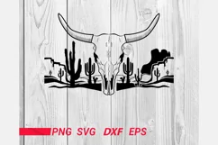desert svg eps png cow skull landscape cactus western design Product Image 1