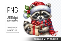 Christmas Raccoon with Santa Hat Clipart, High-Quality PNG Product Image 1