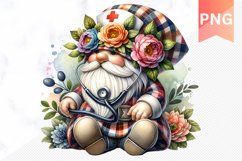 Floral Nurse Gnome Sublimation - Gnome Clipart Design Product Image 1